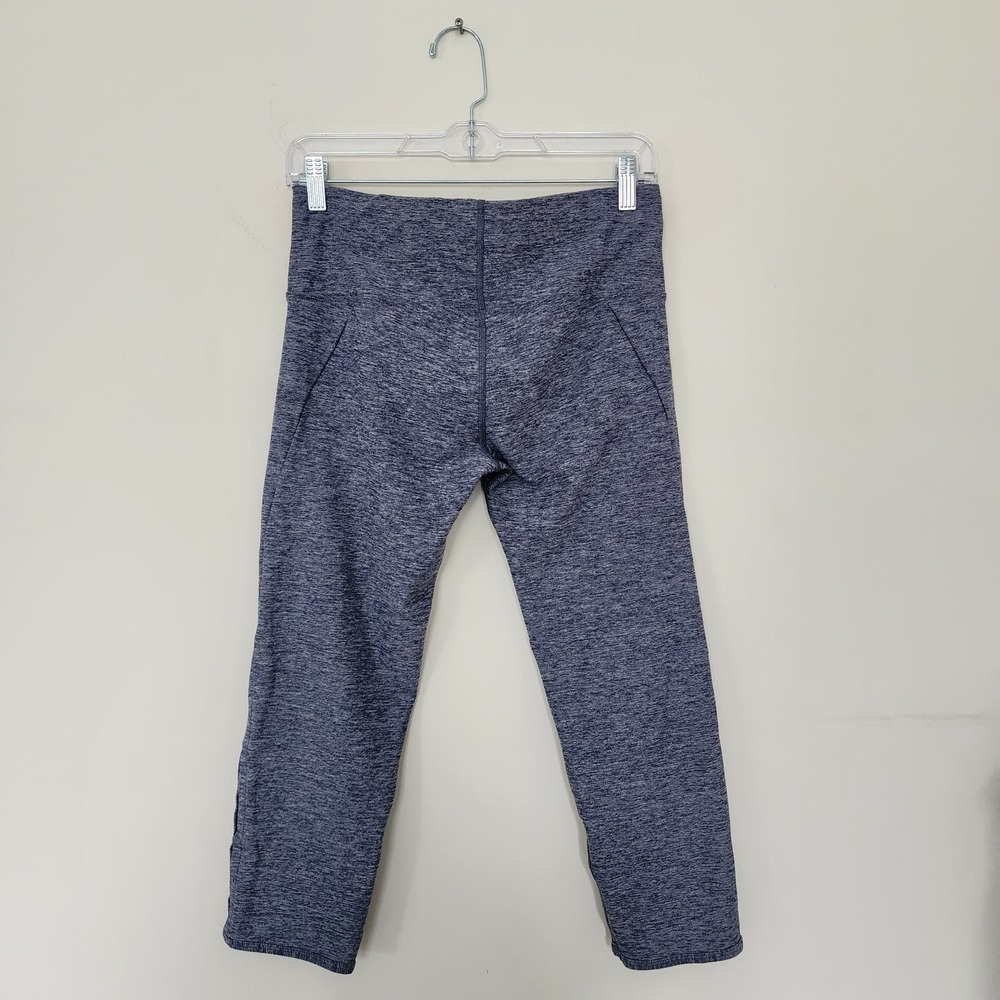 ⭐️ Lorna Jane Uniquely Heathered Blue Space Dye Cropped Leggings Side Slit Large
